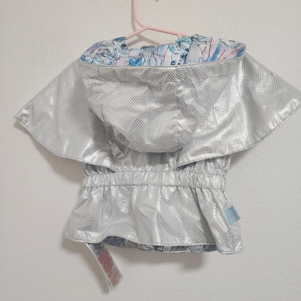 Disney Frozen Elsa Anna Silver Hooded Cape Jacket Girls Size 2T Shimmer‎ Mesh